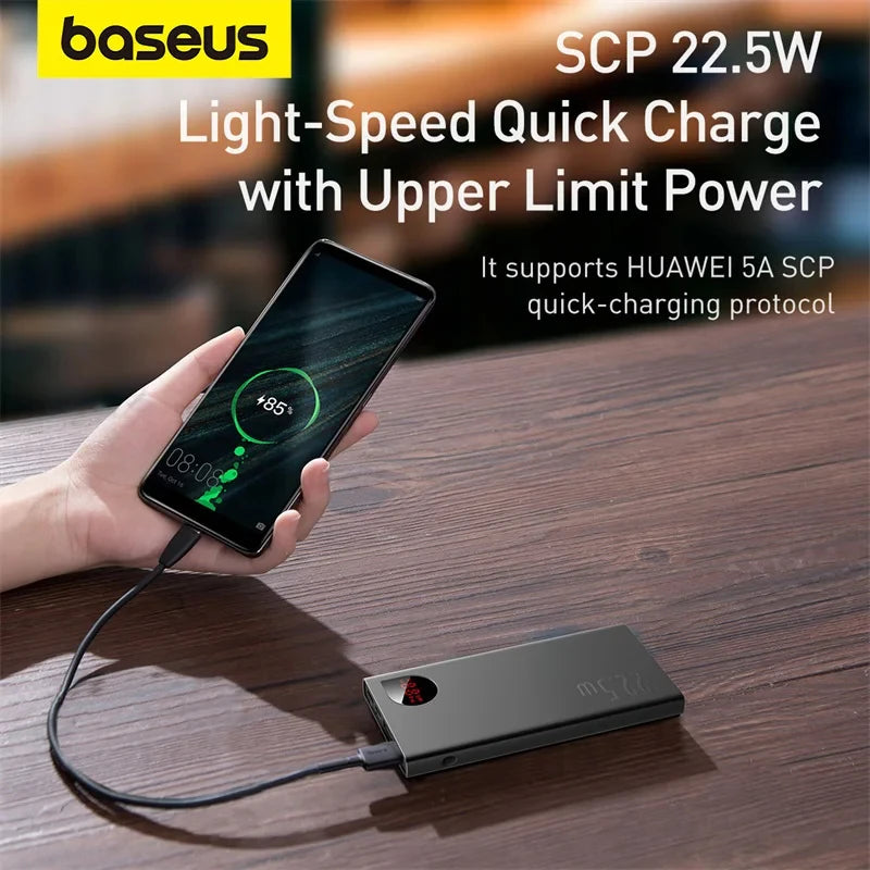 Baseus Powerbank mit 10000 mAh oder 20000 mAh und 22,5 W Schnellladefunktion, kompatibel mit allen Smartphones