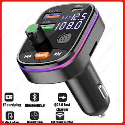 Bluetooth 5.0 FM-Transmitter fürs Auto, kabelloser Freisprech-Audioempfänger, MP3-Player, 2 USB-Schnellladegeräte, Kfz-Elektronikzubehör