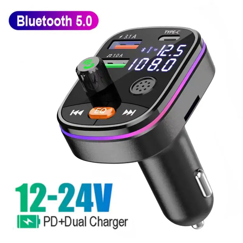 Bluetooth 5.0 FM-Transmitter fürs Auto, kabelloser Freisprech-Audioempfänger, MP3-Player, 2 USB-Schnellladegeräte, Kfz-Elektronikzubehör