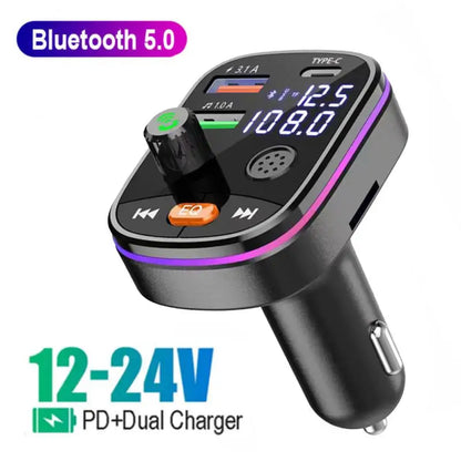Bluetooth 5.0 FM-Transmitter fürs Auto, kabelloser Freisprech-Audioempfänger, MP3-Player, 2 USB-Schnellladegeräte, Kfz-Elektronikzubehör