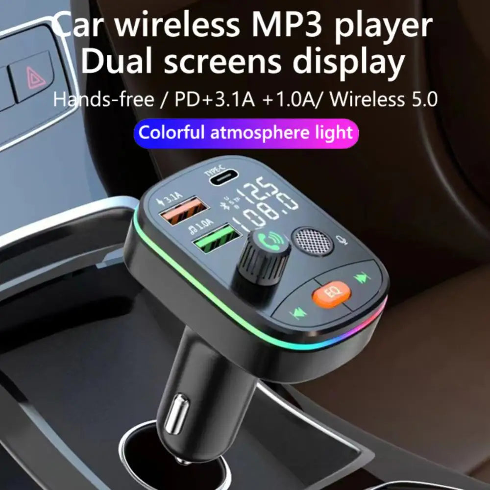 Bluetooth 5.0 FM-Transmitter fürs Auto, kabelloser Freisprech-Audioempfänger, MP3-Player, 2 USB-Schnellladegeräte, Kfz-Elektronikzubehör